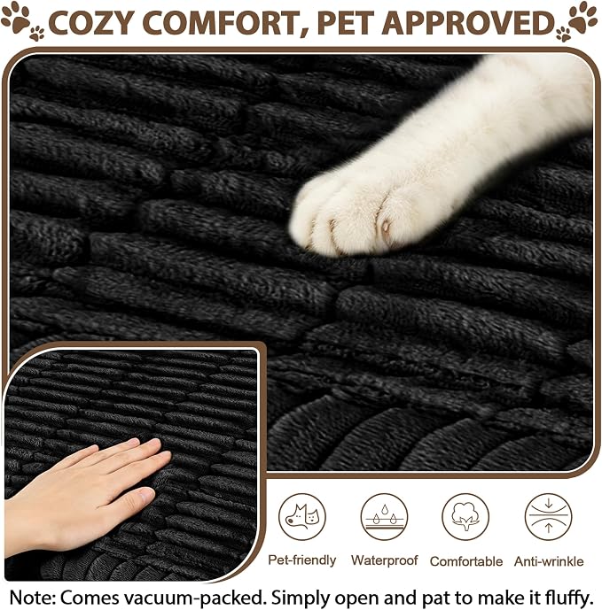 FUANGUI Waterproof Couch Cover Sofa Cover for Dogs and Pets Sofa Protector | Non-Slip Washable Fuzzy Soft Cat Bed Sofa Slipcover for 2-3 Cushion Couch Sofa Pet Friendly, Black, 27.6" x 70.9", 1 pcs