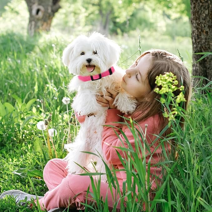Rose Pink Dog Collar for Small Size Dogs Soft and Breathable of 90% Rayon from Bamboo and 10% Polyester Comfortable Skin-Friendly, Adjustable Collar with Quick Release Buckle