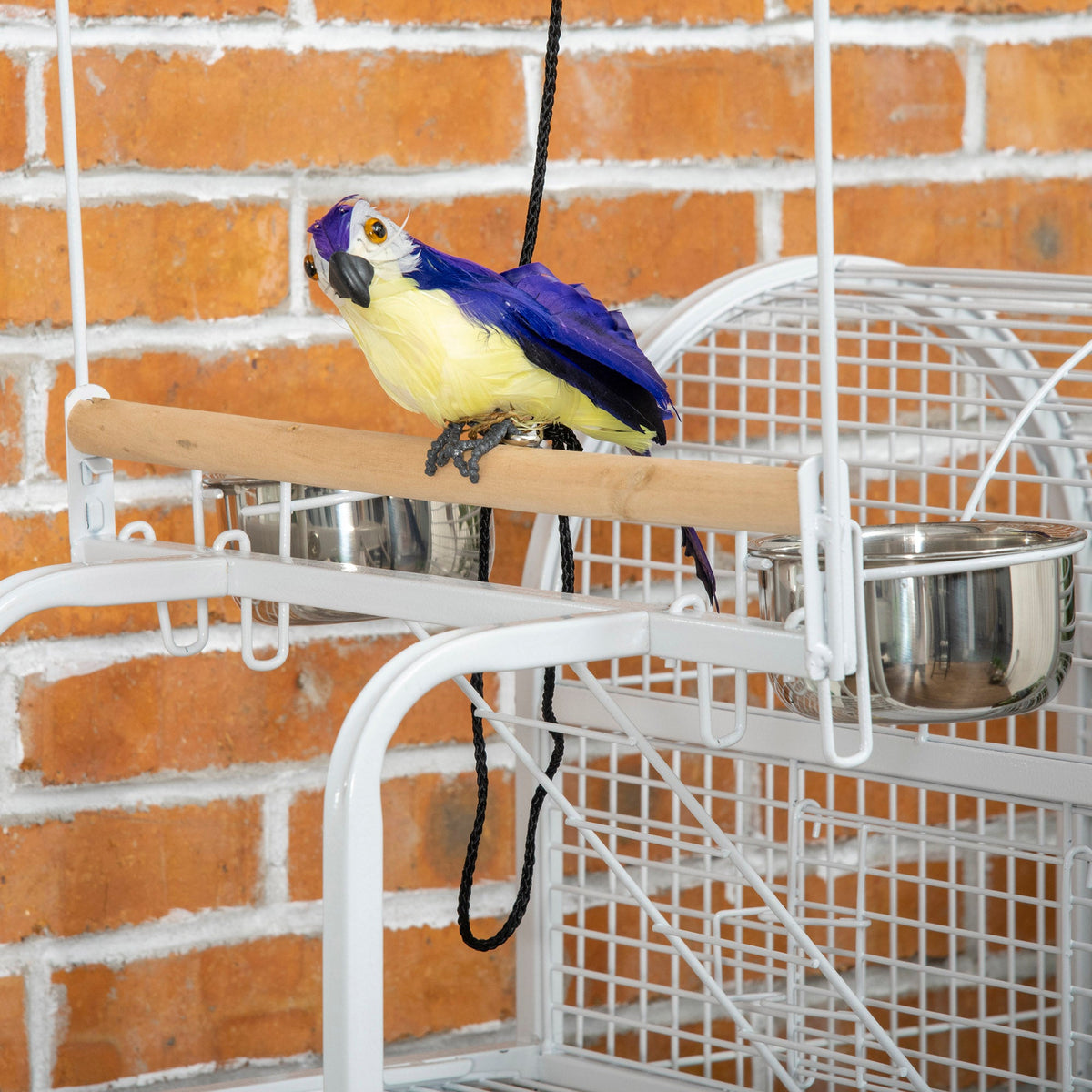 55" Large Parrot Cage with Toy Hooks Above Top Bird Perch, Tray, Food Cups, Rolling Stand, Bird Cage for Cockatiels, Parakeets, Lovebirds