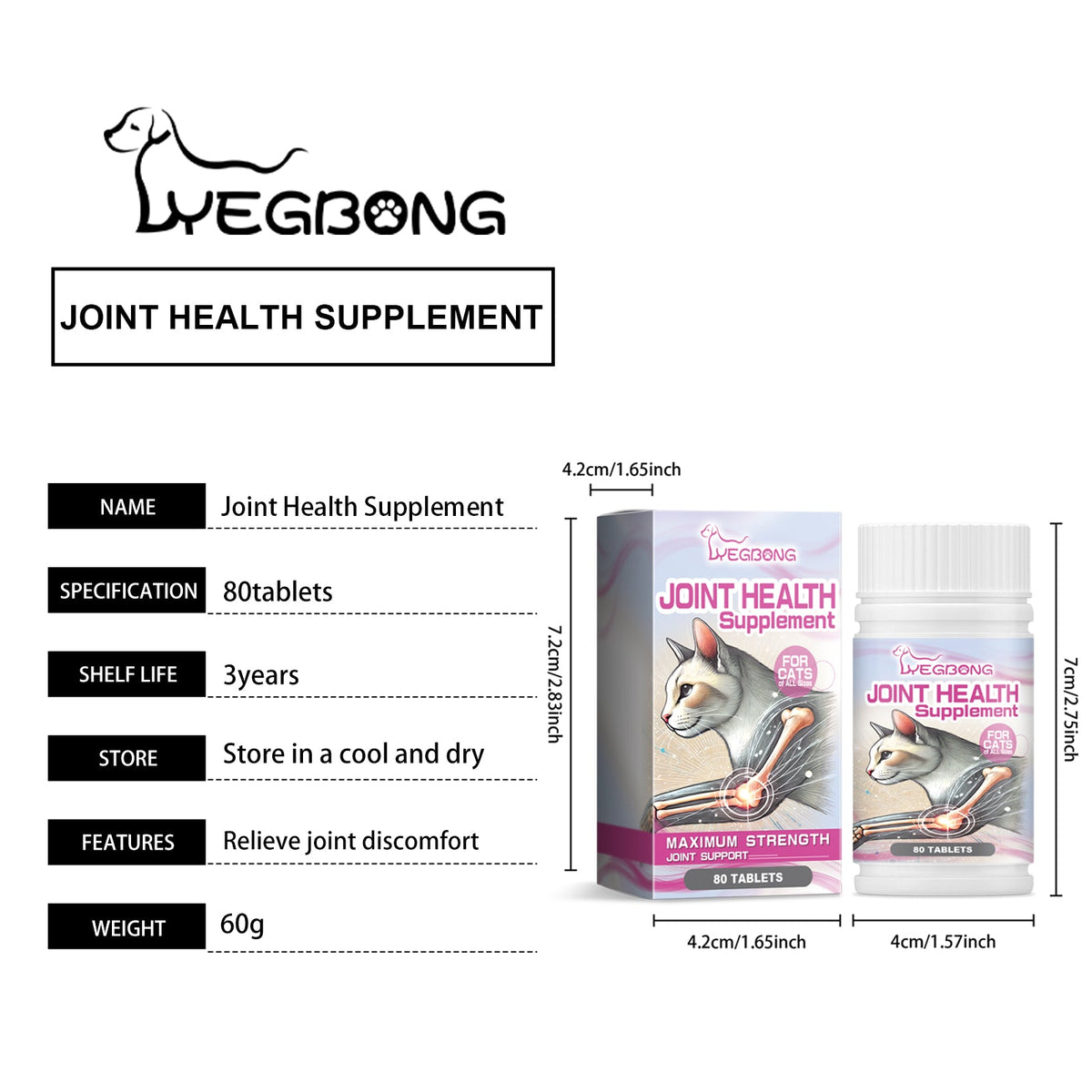 Cat Joint Health Support Tablets, Glucosamine Joint Supplement For All Breeds & Sizes Cats, 80 Count Joint Care Chewable Tablets To Relieve Joint Discomfort