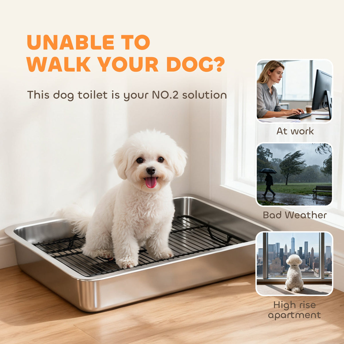 Dog Potty Tray Stainless Steel for Small and Medium Dogs, Dog Training Tray for Porch, Bathroom, Balcony, 28" x 20" x 4"