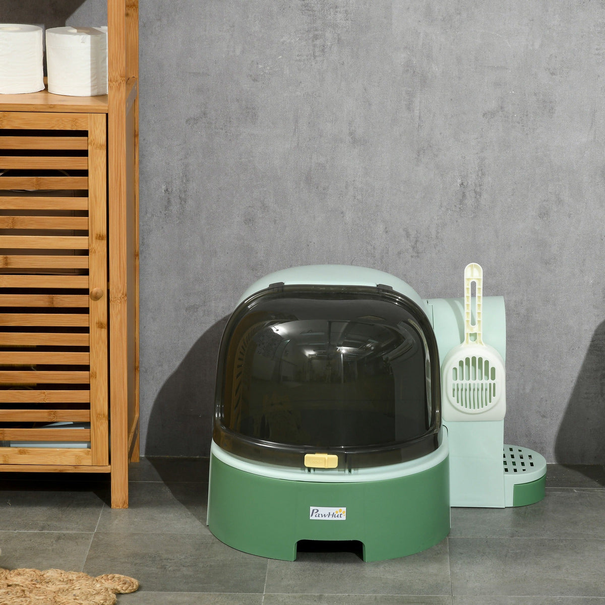 Cat Litter Box Easy to Clean Open with Scoop, Green