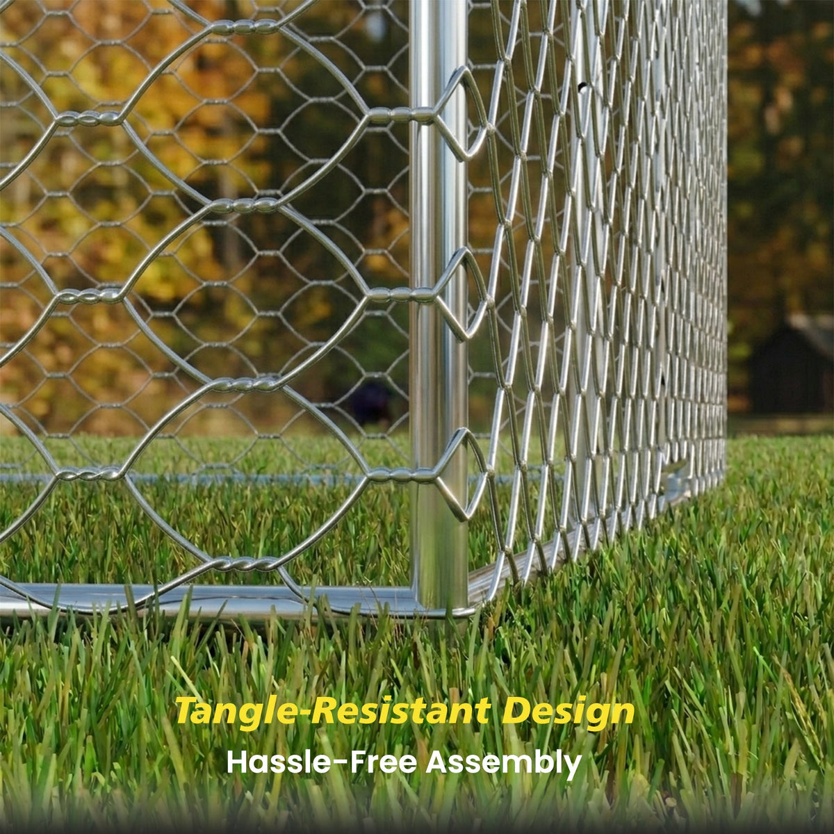 20x10 FT Large Outdoor Dog Kennel with Canopy, Heavy Duty Galvanized Steel Frame, Waterproof Cover, Built-in Elevated Feeding Bowls, Escape-Proof Lockable Pet Playpen for Large Dogs & Multiple Animal