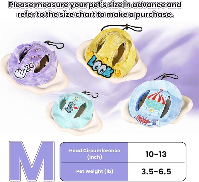 Dog Bucket hat,cat hat, Bucket hat for Dogs with Ear Holes, Bucket hat for Dogs,Hats for Cats,Cat Sun hat Keep Your Pets Sun-Protected, Cool, Stylish and Beautiful. (Purple&Pattern, M)