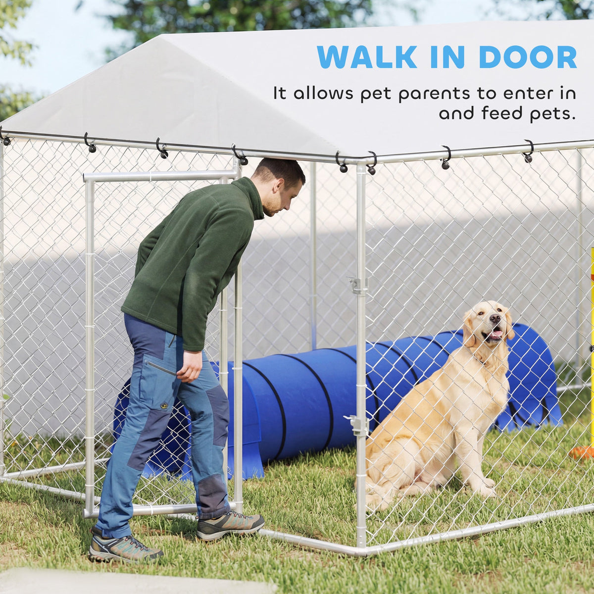 20 x 7.5 x 6.5 Dog Kennel Outdoor for Small Medium Large Dogs with Waterproof Roof, Silver