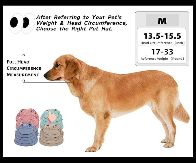 Pet Baseball Cap with Ear Holes - Multi-Color Sun Visor Hat for Dogs & Cats, Summer & Fall Beach Headwear for Puppies & Kittens (Green, M)
