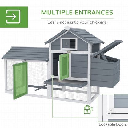 59" Small Wooden Chicken Coop Hen House Poultry Cage for Outdoor Backyard with 2 Doors, Nesting Box and Removable Tray, White