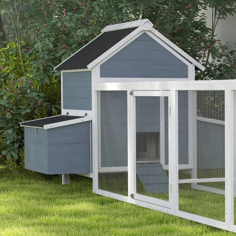 156Extra Large Wooden Chicken Coop With 2 Nesting Box, Run Cage, Waterproof Wave Roof, For 10-15 Chickens, Light GrayMultiple Packages