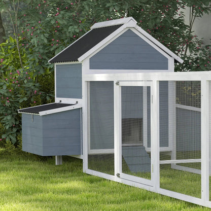 156Extra Large Wooden Chicken Coop With 2 Nesting Box, Run Cage, Waterproof Wave Roof, For 10-15 Chickens, Light GrayMultiple Packages