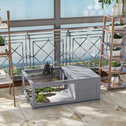 Wooden Reptile Cage with 3 Windows Slide-out Tray for Turtles, Lizards, Snakes