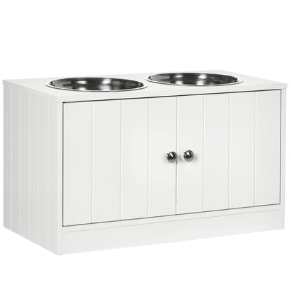 Large Elevated Dog Bowls with Storage Cabinet Containing Large 44L Capacity, Raised Dog Bowl Stand Pet Food Bowl Pet Feeding Station, White