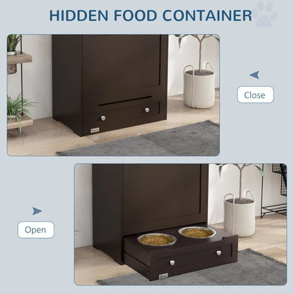 Pet Feeder Station Storage Cabinet, Dog Food Storage Container With Dog Raised Bowls, Watering Supplies, Gray