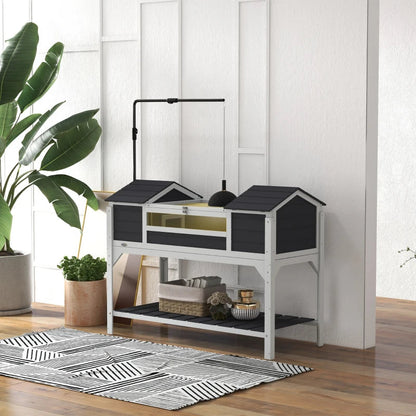 Tortoise Enclosure Tortoise House With Adjustable Lamp Holder Storage Shelf, Dual Main Houses, Openable Lid, Gray