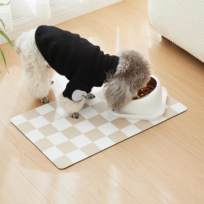 Dog Feeding Mat, Absorbent Mats For Dog Food And Water Bowl, Dispenser, Retro Aesthetic Khaki Beige Checkerboard Pet Placemat For Dogs, Cats, Puppy