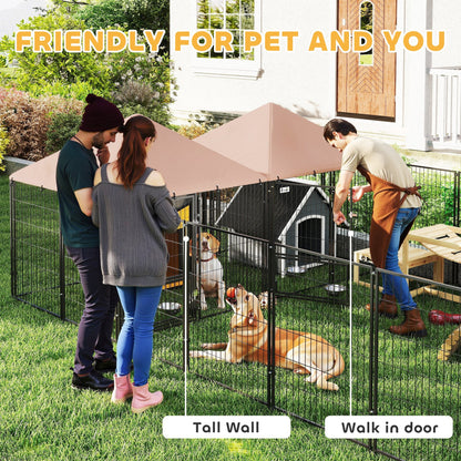 Large Outdoor Dog Kennel with 2 Rooms, Rotating & Adjustable Height Bowls, 13.5 x 9.4 x 5.1
