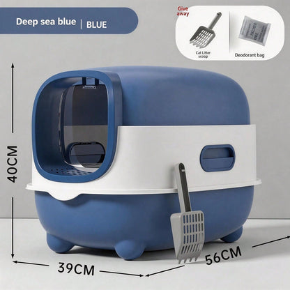 Fully Enclosed Cat Litter Box With UV Sterilization Odor Control, Large 56cm Space For Big Cats, Easy Clean 180 Flip Top, Detachable Anti Tracking Design With Litter Scoop
