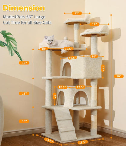Made4Pets 56-inch Multi-Tier Cat Tree, Indoor Cat Cat Bed, Scratching Post, Toy, Activity Center, Playhouse, Kitten