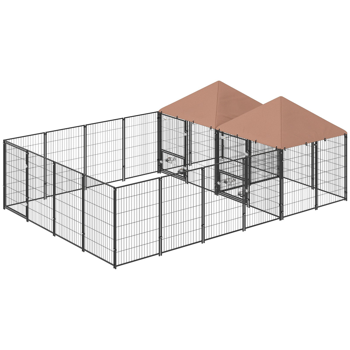 Large Outdoor Dog Kennel with 2 Rooms, Rotating & Adjustable Height Bowls, 13.5 x 9.4 x 5.1