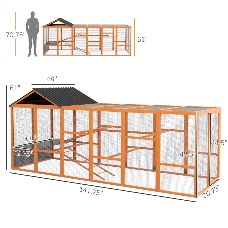 Wooden Chicken Coop Run For 6 -10 Chickens, Hen House Add-On With Storage, Perches,Multiple Packages