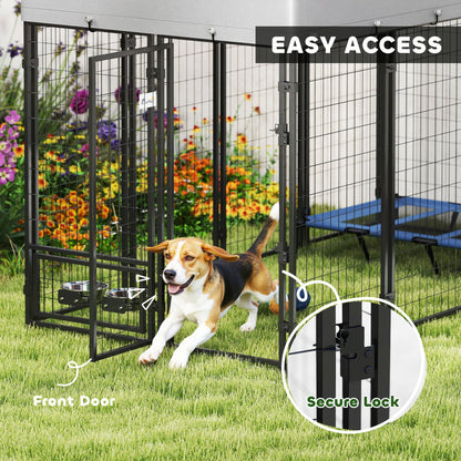 8 x 4 x 6 Outdoor Dog Kennel, Dog Kennel Outside Run with 360° Rotating Bowls, Waterproof & UV Resistant Cover