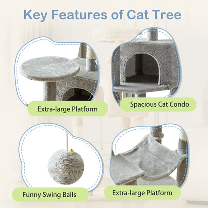44 Inch Cat Tree Tower, Multi-Cat Climbing Tower With, Natural Sisal Scratching Posts, Extended Platform, Hammock