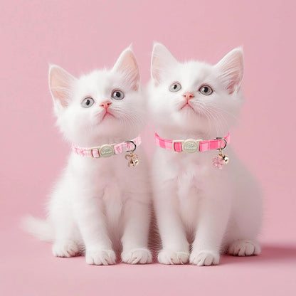 2 Pack Pink Cat Collars  Spring Summer Breakaway Cat Collar With Bell, Bow And Flower Pendant, Adjustable Kitten Collars For Girl Cats, Cute Pink Plaid Bow