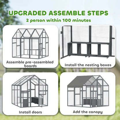Large Wooden Chicken Run With Waterproof & Anti-UV Cover, For 6-8 Chickens, For Backyard, Farm, 5.5' X 6' X 6'Multiple Packages