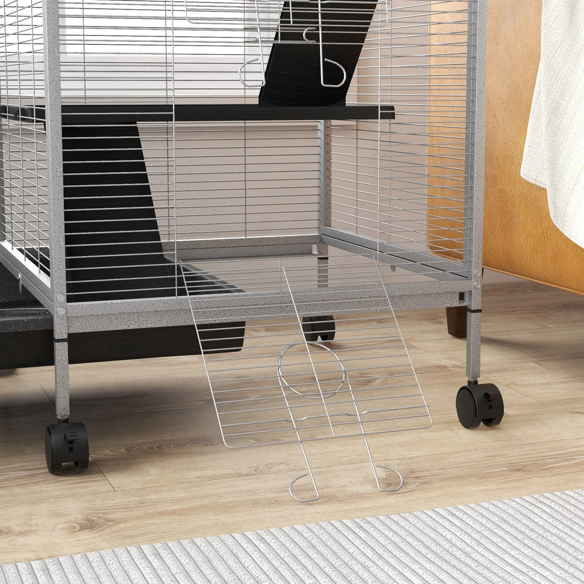 45" H Rolling Small Animal Cage with Hammock, Ferret Cage, Chinchilla Cage, Pet Habitat with 6 Doors, Removable Tray