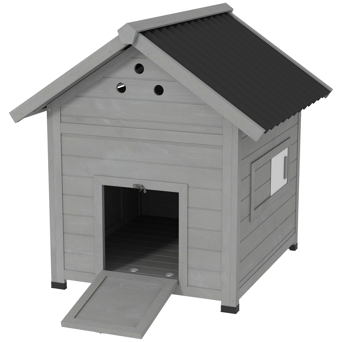 Duck Coop, Wooden Duck House with Openable Roof & Double Doors, Light Gray