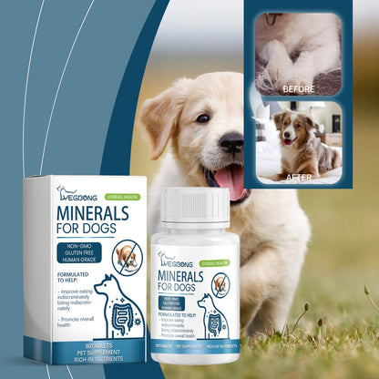 Dog Mineral Supplement Tablets, 80 Chewable Minerals Tablets For Pica, Appetite & Bone Health Support, Non-GMO Human Grade Pet Vitamins