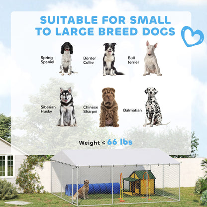 15 x 15 x 7 Dog Kennel Outdoor for Small Medium Large Dogs with Waterproof Roof, Silver