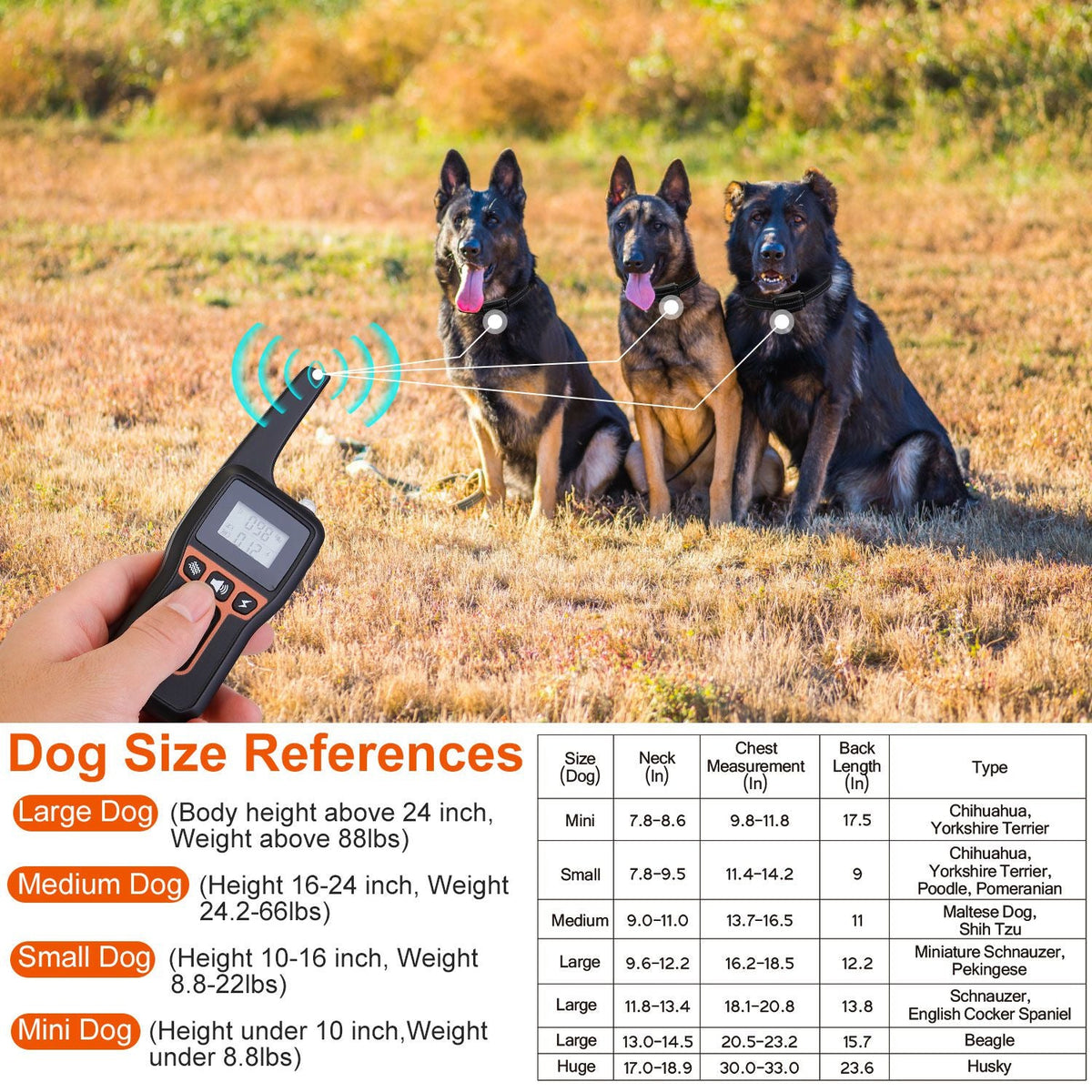 Train Collar OR Receiver Only Options - 3280FT Dog Training Collar IP67 Waterproof Pet Beep Vibration Electric Shock Collar 3 Channels Rechargeable Transmitter Receiver Trainer With Flashlight