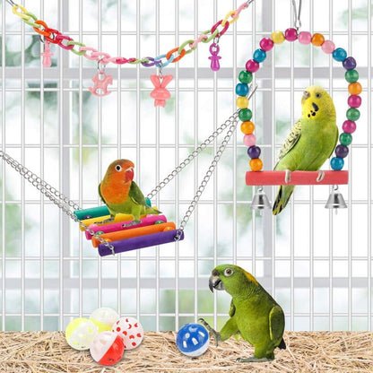 Bird Parakeet Toys Swing Hanging Standing Chewing Hammock Climbing Ladder Bird Cage Colorful Toys Suitable For Budgerigar