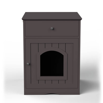 Wooden Pet House Cat Litter Box Enclosure With Drawer, Side Table Indoor Pet Crate