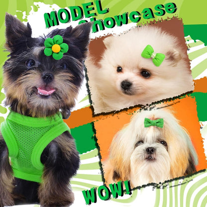 20Pcs Green Dog Hair Bows With Rubber Bands For Small Medium Dogs