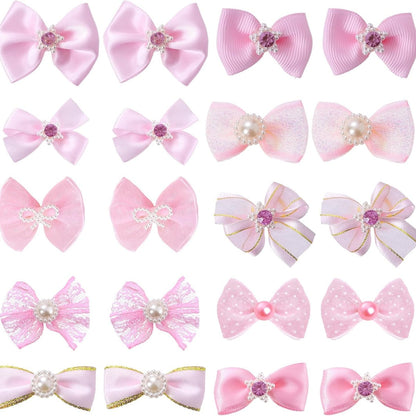 20 PCS Cute Dog Hair Bows With Rubber Bands Elastic Handmade Mix Style Lace Rhinestone Pearls For Furry Puppy Cat Pet Girl
