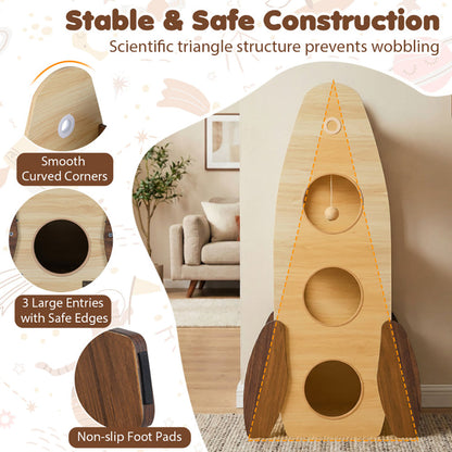 Rocket Cat Tree 47 Inch Large Wooden Cat Tower For Indoor Cats Sisal Scratching Pad Detachable Scratching Mat