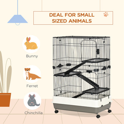 32"L 4-Level Small Animal Cage Rabbit Hutch with Universal Lockable Wheels, Slide-out Tray for Bunny, Chinchillas, Ferret, Black