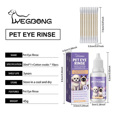 Pet Eye Rinse For Dogs & Cats, Gentle Eye Cleaner Solution With Hyaluronic Acid, Honeysuckle Extract & Taurine, Tear Stain Remover For Daily Eye Care, 30ml With Cotton Swabs