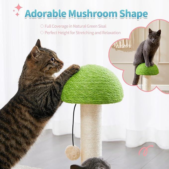 Mushroom Sisal Rope 2 In 1 Wooden Interactive Ball Track Ball Cat Scratching Post Cat Scratching Board