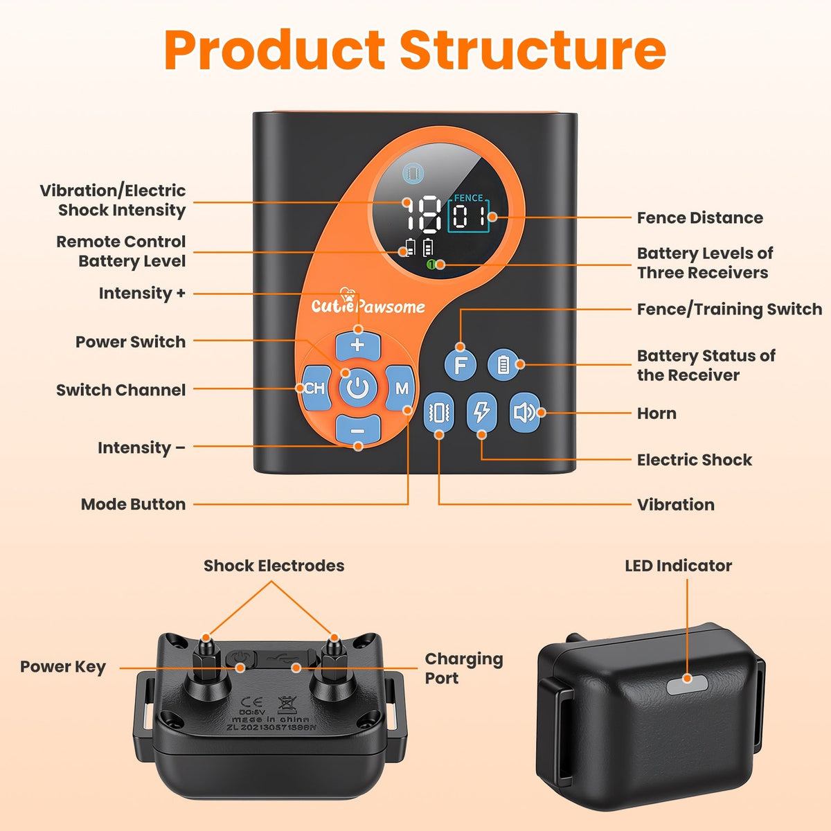 2 In 1 Wireless Dog Fence System With Training Collar Invisible Dog Fence IP68 Waterproof With 722FT Adjustable Range Beep Vibration Static Shock