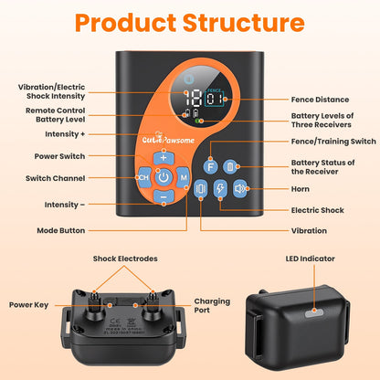 2 In 1 Wireless Dog Fence System With Training Collar Invisible Dog Fence IP68 Waterproof With 722FT Adjustable Range Beep Vibration Static Shock