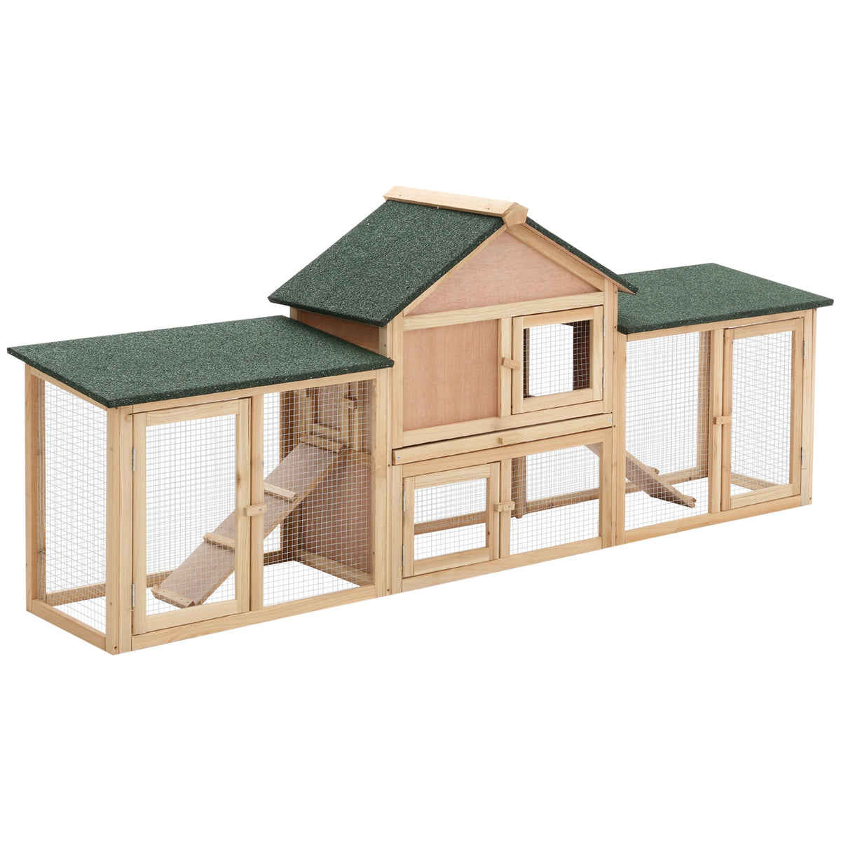 Rabbit Cage Outdoor, Rabbit House 83" 2 Story Deluxe XL Wooden Rabbit Hutch Big Bunny Cage w/ Ladder and Run