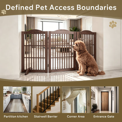 Wooden Freestanding Foldable Pet Gate for Dogs, 30 inch 3 Panels Step Over Fence, Dog Gate for The House, Doorway,