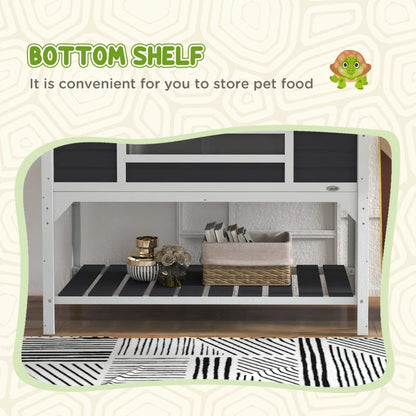 Tortoise Enclosure Tortoise House With Adjustable Lamp Holder Storage Shelf, Dual Main Houses, Openable Lid, Gray