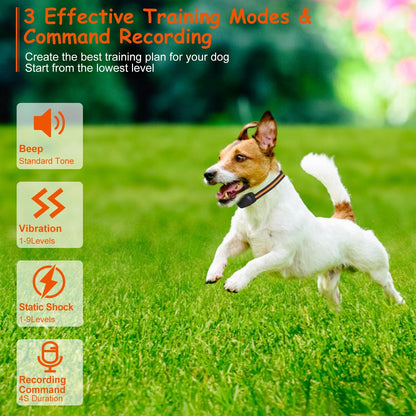 1Pc 984FT Dog Training Collar IP65 Waterproof Pet Beep Vibration Electric Shock Collar 3 Channels Rechargeable Transmitter Receiver Trainer With Recording Safety Keypad Lock