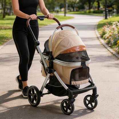 Versatile Pet Stroller For Small To Medium Dogs And Cats  Lightweight, Foldable, And Multi-purpose With Detachable Aluminum Frame Features Ventilated Mesh For Outings, Travel, And Walks.