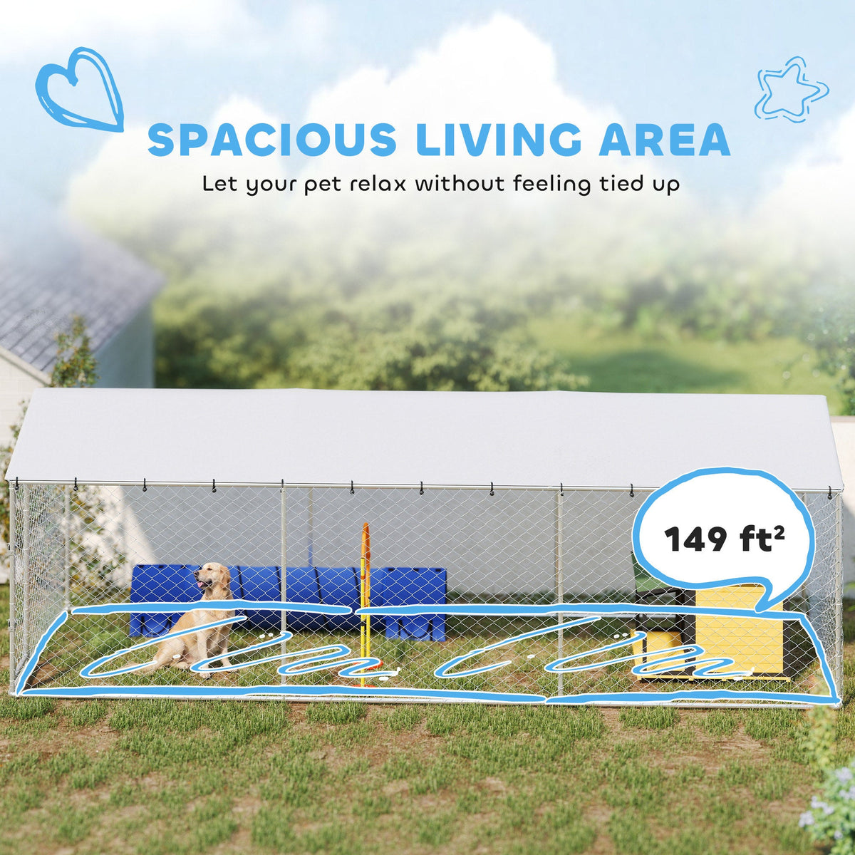 20 x 7.5 x 6.5 Dog Kennel Outdoor for Small Medium Large Dogs with Waterproof Roof, Silver