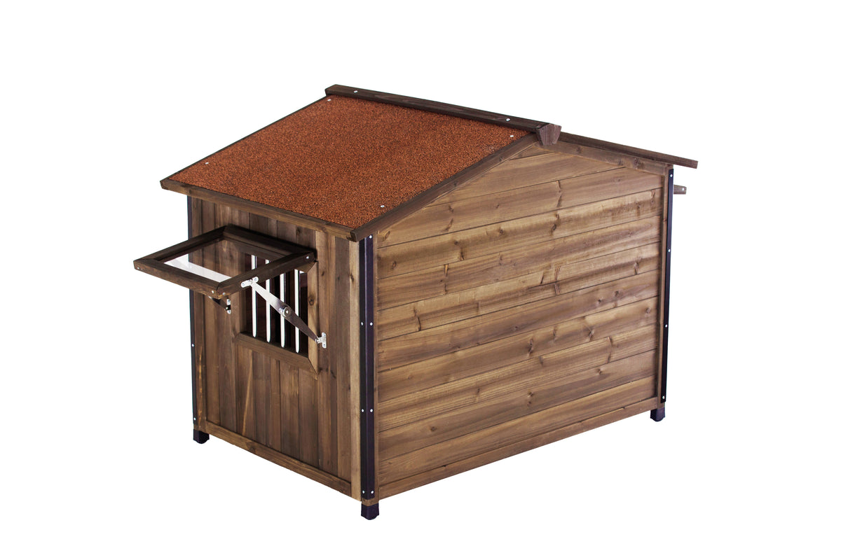 Unique All-Around Iron Frame,Outdoor Large Wooden Cabin House Style Wooden Dog Kennel