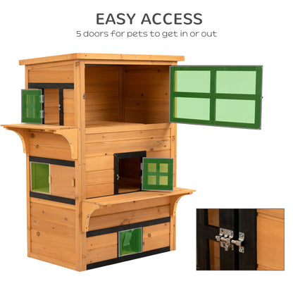 Outdoor Cat House, 3-Tier Kitty Shelter with 5 Escape Doors, Weather Resistant, Yellow & Black
